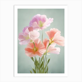 Freesia Flowers Acrylic Painting In Pastel Colours 3 Art Print