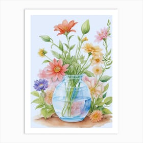 Watercolor Flowers In A Vase 2 Art Print