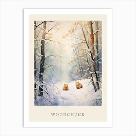 Winter Watercolour Woodchuck 3 Poster Art Print