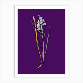 Vintage Drooping StarofBethlehem Black and White Gold Leaf Floral Art on Deep Violet n.0692 Art Print