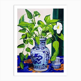 Flowers In A Vase Still Life Painting Periwinkle 3 Art Print