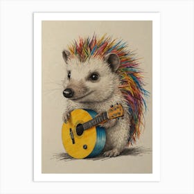 Hedgehog Playing Guitar 12 Art Print