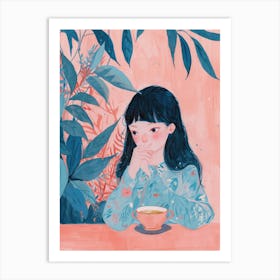 Girl Drinking Tea Lo Fi Kawaii Illustration 1 Art Print