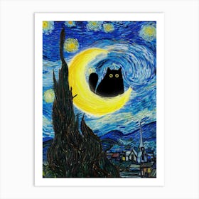 Vincent Van Gogh S The Starry Night Cat Oil Paint Art Print