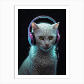 Cat With Headphones 1 Art Print