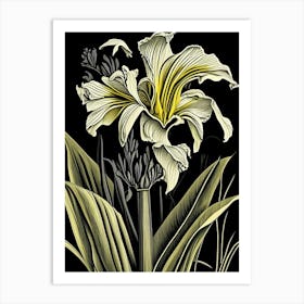 Yellow Flag Iris Wildflower Linocut 1 Art Print