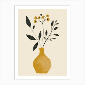 Yellow Vase With Leaves Art Print