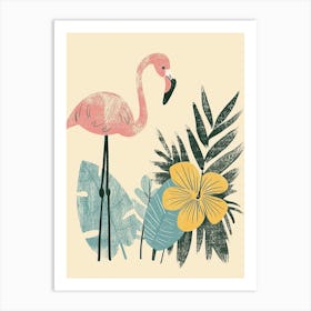 Jamess Flamingo And Tiare Flower Minimalist Illustration 4 Art Print