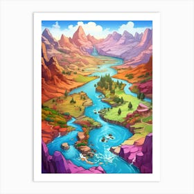 Plateau River Basins Cartoon 4 Art Print
