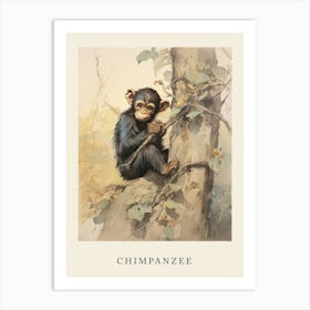 Beatrix Potter Inspired  Animal Watercolour Chimpanzee 1 Art Print