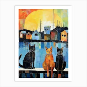Three Cats At The Docks Art Print