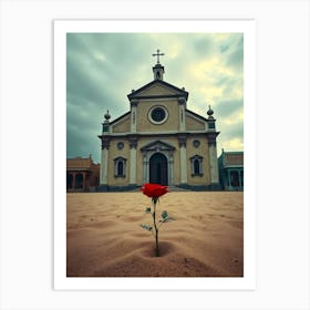 Church with Red Rose Poster