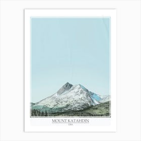 Mount Katahdin Usa Color Line Drawing 7 Poster Art Print