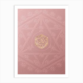 Geometric Gold Glyph on Circle Array in Pink Embossed Paper n.0167 Art Print