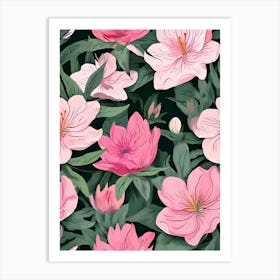 Pink Flowers Seamless Pattern Art Print