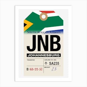 Johannesburg (JNB) South Africa Vintage Airline Luggage Tag Art Print