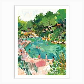 Storybook Illustration Barton Springs Pool Austin Texas 3 Art Print