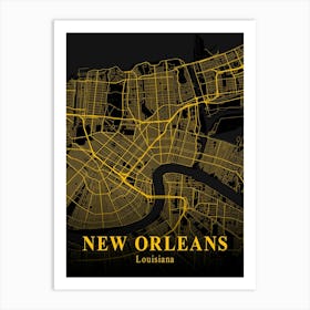 New Orleans Gold City Map 1 Art Print