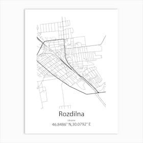 Rozdilna,Ukraine Minimalist Map Art Print