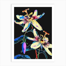 Neon Flowers On Black Passionflower 1 Art Print