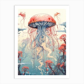 Jellyfish Animal Drawing In The Style Of Ukiyo E 1 Art Print