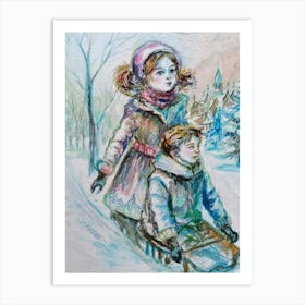 Winter Magic On A Sled Art Print