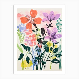 Colourful Flower Still Life In Risograph Style 4 Art Print