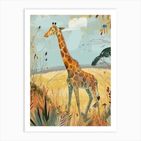 Modern Illustration Of A Giraffe In The Plants 1 Art Print