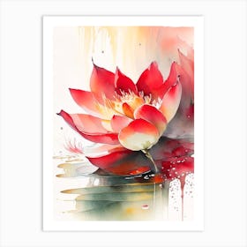 Red Lotus Storybook Watercolour 2 Art Print