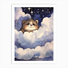 Baby Raccoon 1 Sleeping In The Clouds Art Print