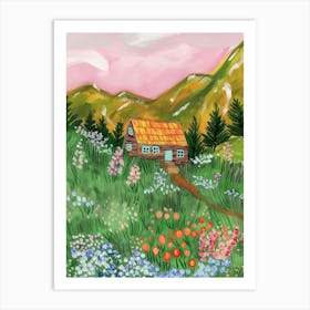 A Cute Cottage in a Meadow Art Print