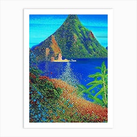 Nuku Hiva French Polynesia Pointillism Style Tropical Destination Art Print