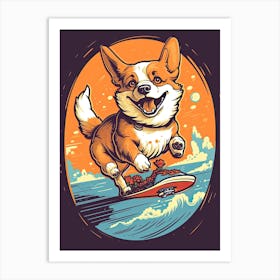 Corgi Dog Skateboarding Illustration 2 Art Print