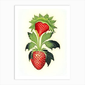 A Single Strawberry, Fruit, Vintage Botanical Art Print