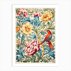 Floral Pattern With A Bird Art Print