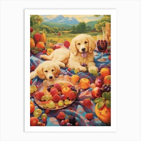 Puppies Picnic Kitsch 1 Art Print