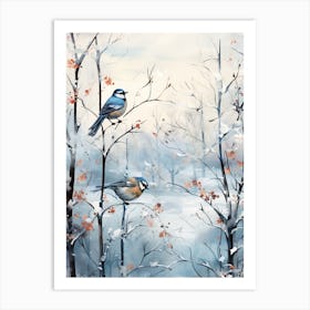 Birds Perching In A Tree Winter 3 Art Print