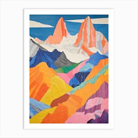 Mount Cook New Zealand 1 Colourful Mountain Illustration Art Print