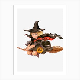 Halloween Witch Cutout Character Woman Girl Horror Cape Broomstick Art Print