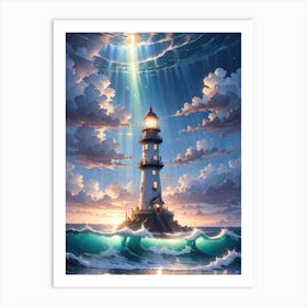 A Lighthouse In The Middle Of The Ocean 41 Art Print