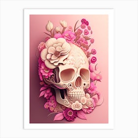 Skull With Intricate Henna 3 Designs Pink Vintage Floral Art Print