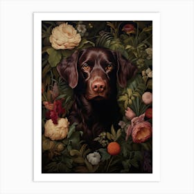 Dog Portrait With Rustic Flowers 0 Art Print