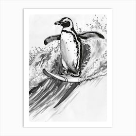 King Penguin Surfing Waves 1 Art Print