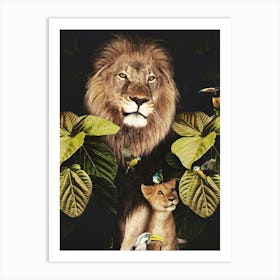 Lions and Cub Art Print