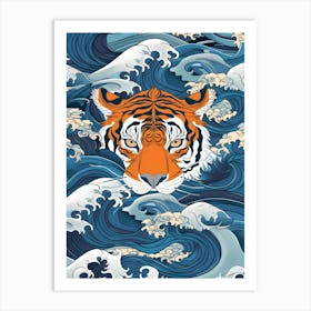 Tiger In The Waves Art Print