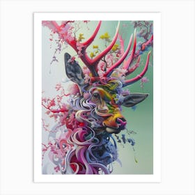 Deer Rainbow Flower Art Print