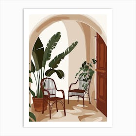 Porch With Chairs And Potted Plants Art Print