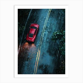 Red Car In The Rain 3 Art Print