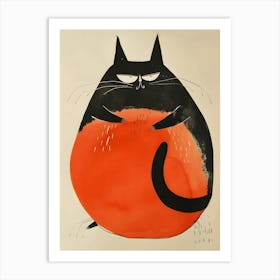 Black Cat With Orange Ball Art Print