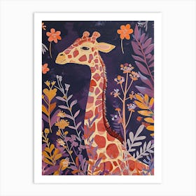 Cute Illustration Of A Giraffe In The Plants 3 Art Print